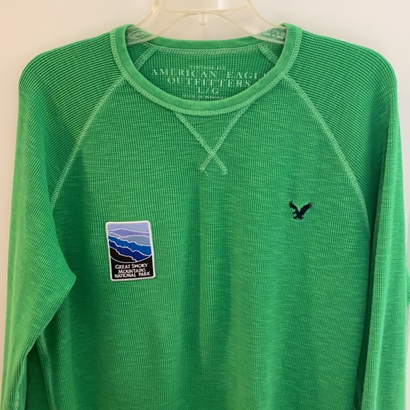 American Eagle Waffle Large Mens long sleeve shirt thermal Green National Park